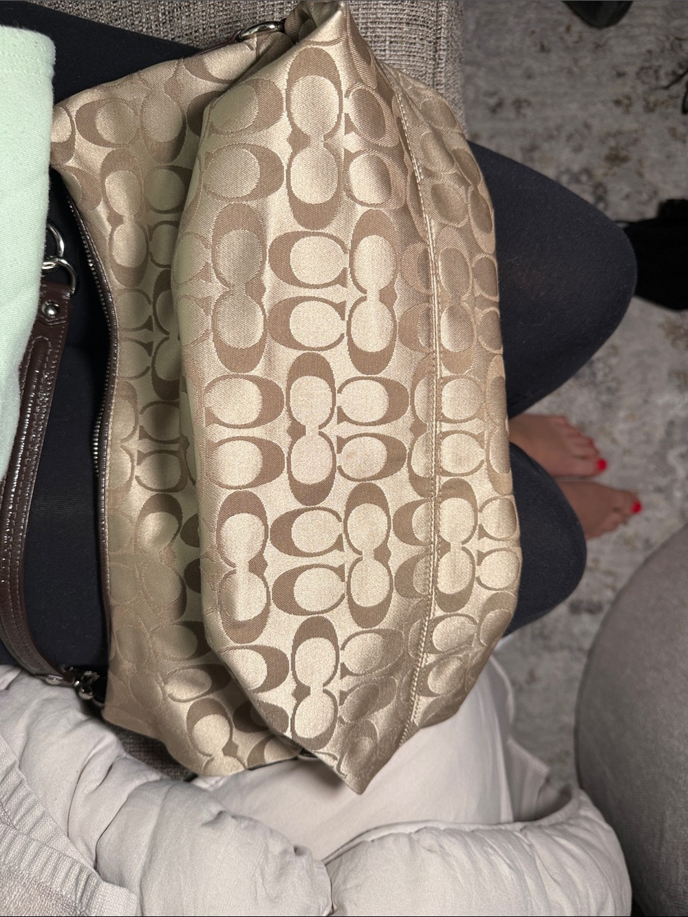 Coach Tan Signature Canvas Shoulder Bag with Dark Brown Leather Trim - Picture 8 of 8
